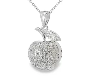 Gorgeous Estate 14K White Gold Diamond Big Apple Pendant Necklace