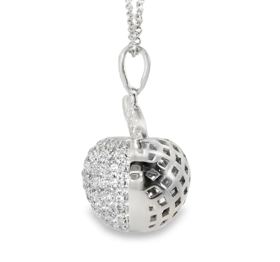 Gorgeous Estate 14K White Gold Diamond Big Apple Pendant Necklace