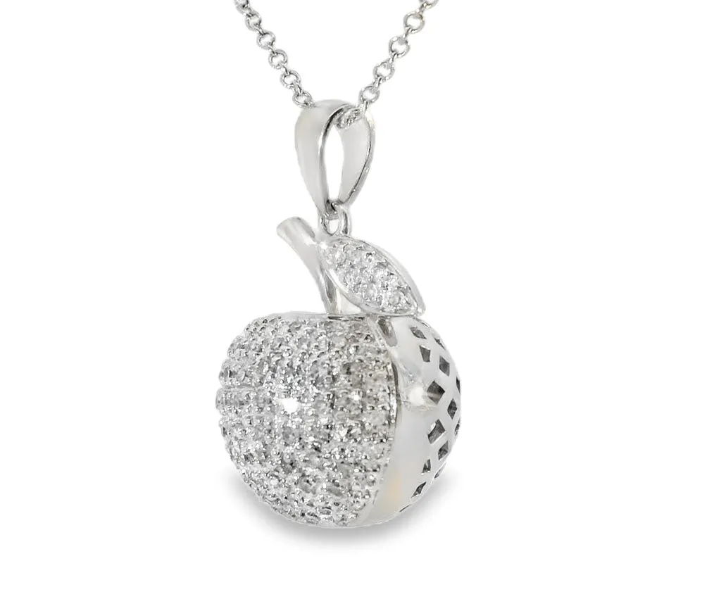 Gorgeous Estate 14K White Gold Diamond Big Apple Pendant Necklace