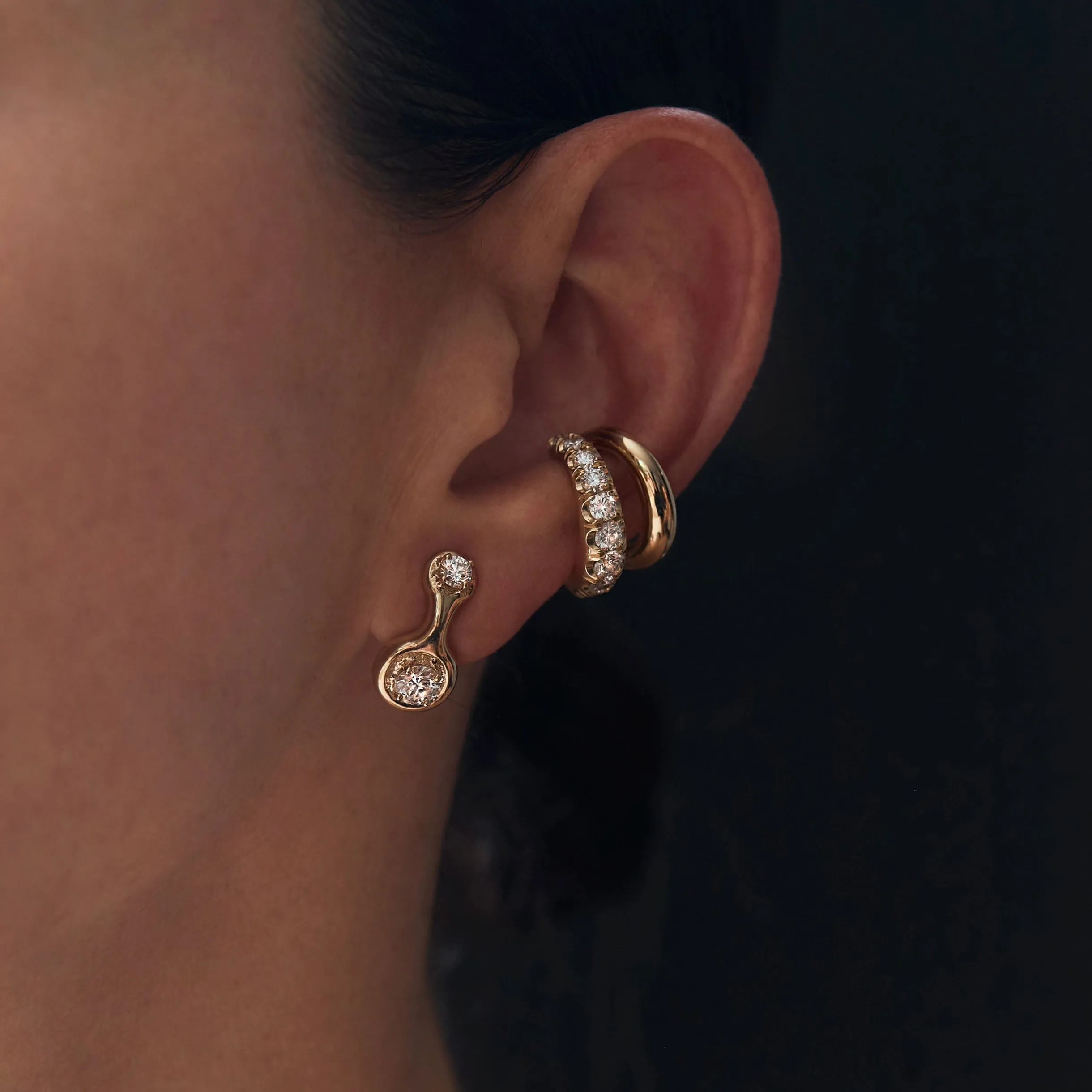 Grande Twin Tusk Ear Cuff with White Ascending Diamonds