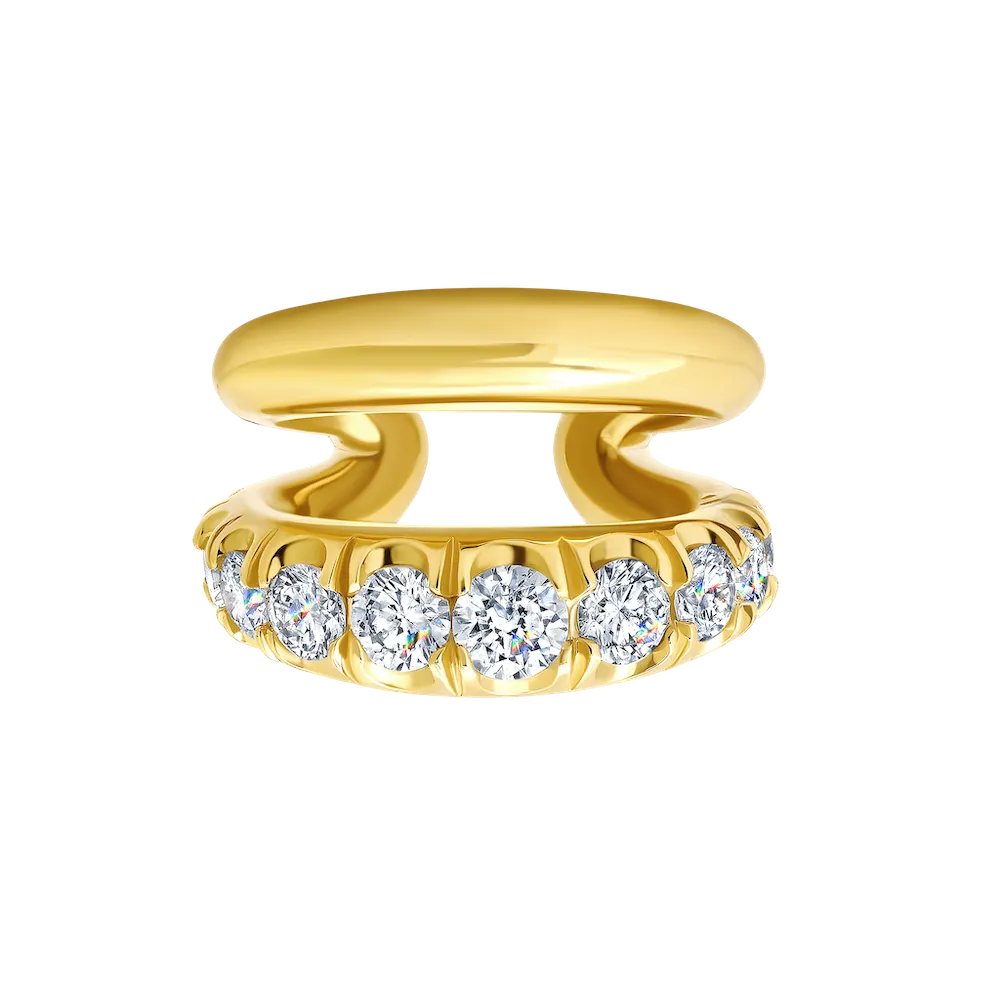 Grande Twin Tusk Ear Cuff with White Ascending Diamonds