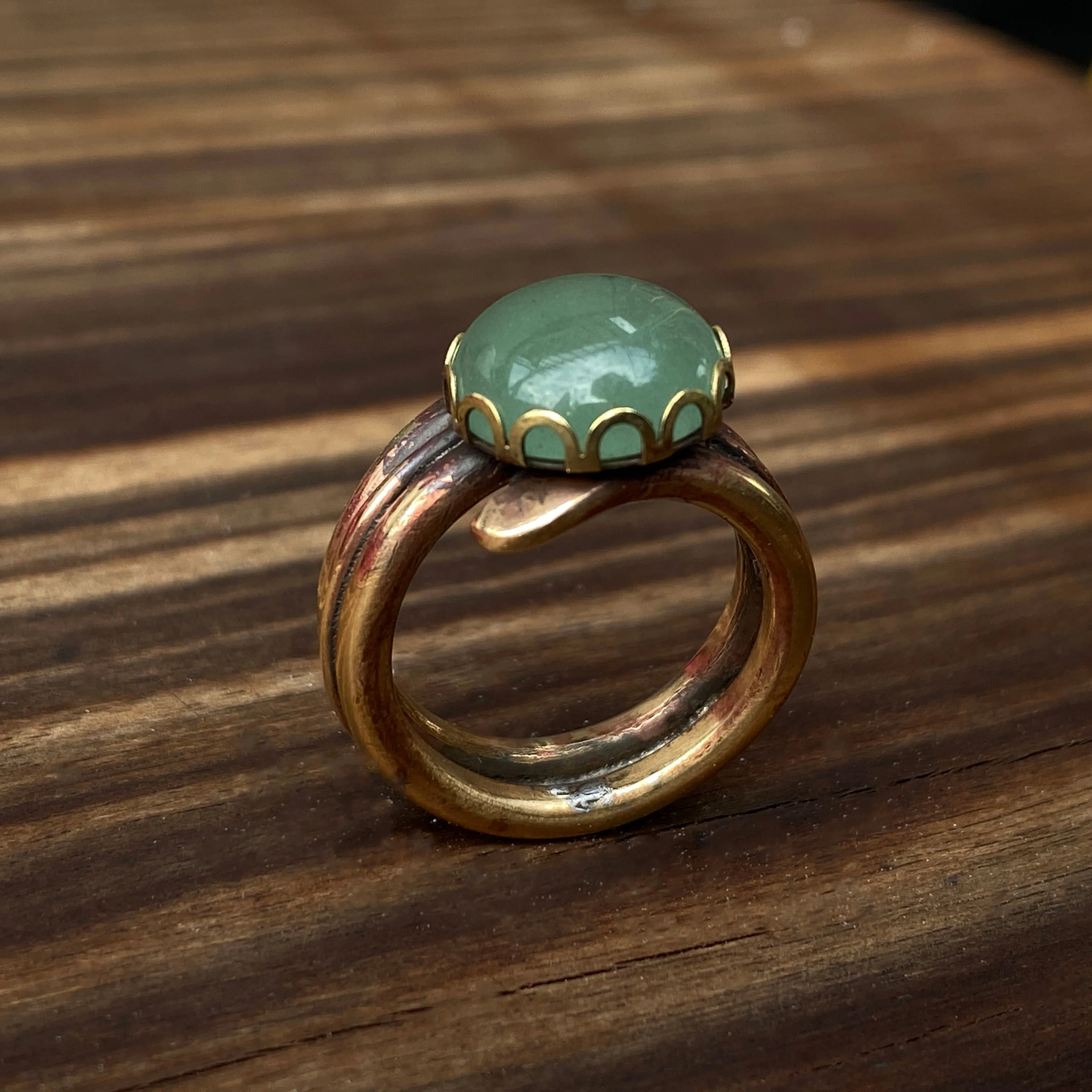 Green Aventurine gemstone and Brass Ring