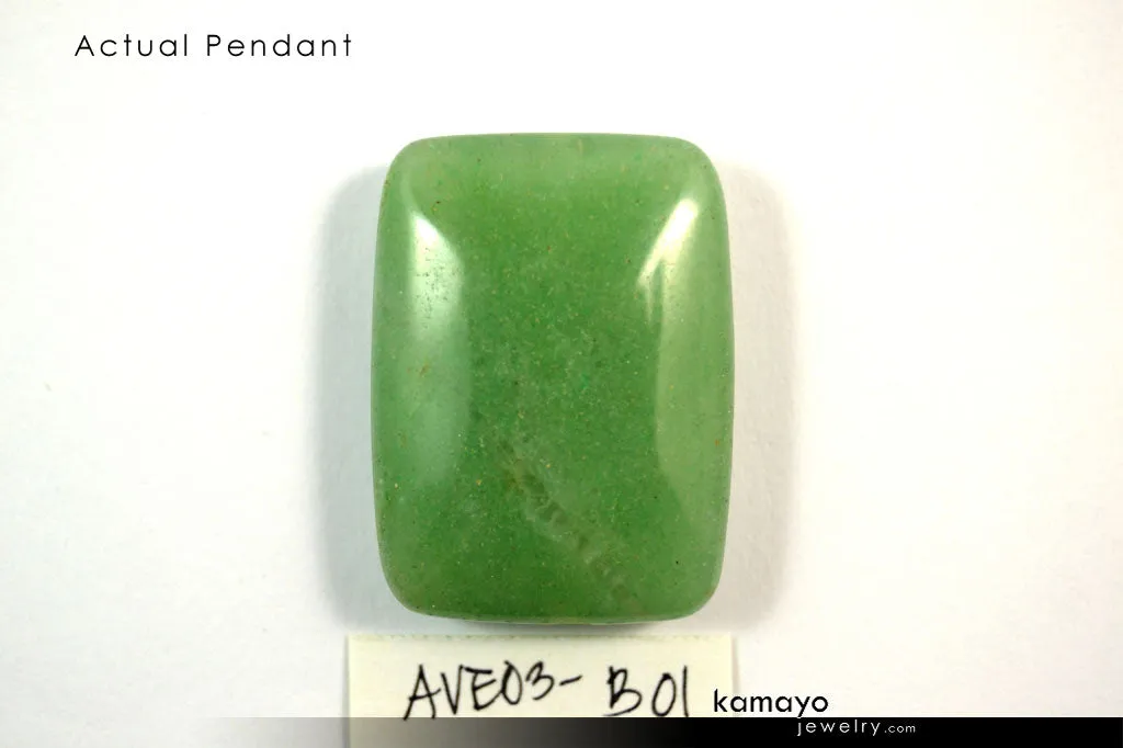 GREEN AVENTURINE NECKLACE - Rectangle Aventurine Pendant and Round Beads