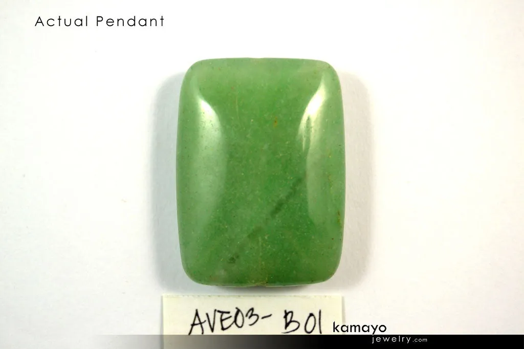 GREEN AVENTURINE NECKLACE - Rectangle Aventurine Pendant and Round Beads