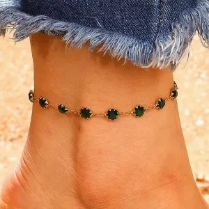 Green Cubic Zirconia & 18K Gold-Plated Round-Cut Anklet