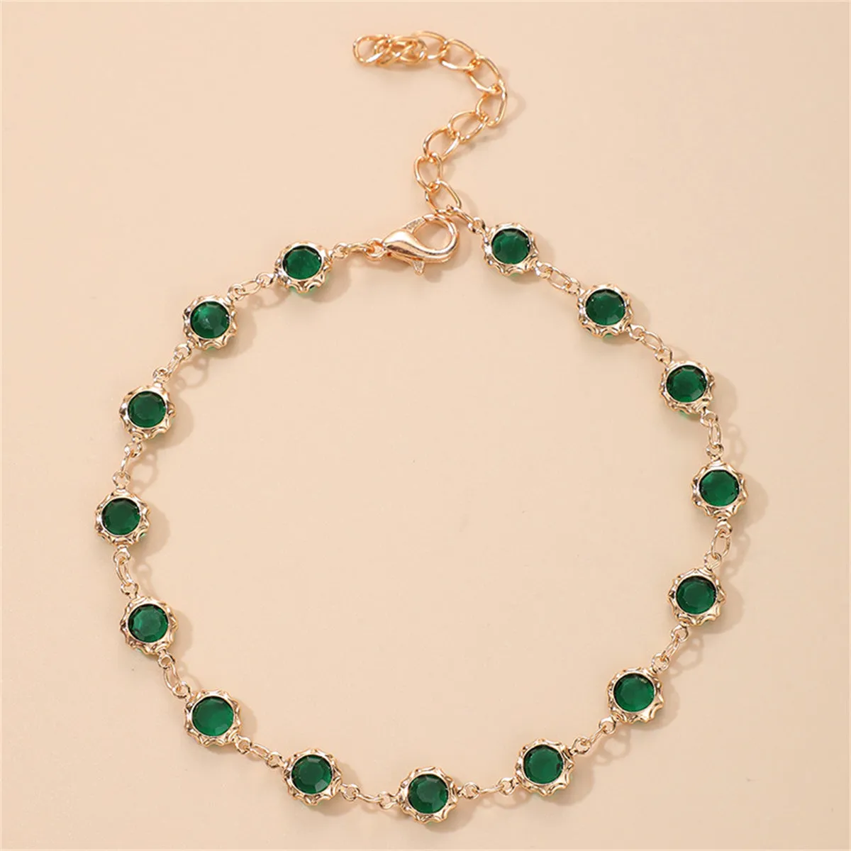 Green Cubic Zirconia & 18K Gold-Plated Round-Cut Anklet