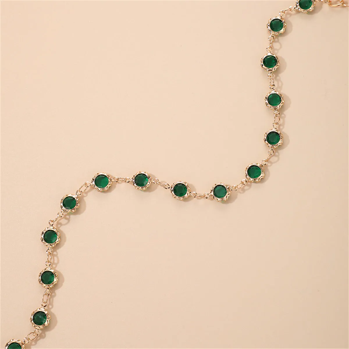 Green Cubic Zirconia & 18K Gold-Plated Round-Cut Anklet