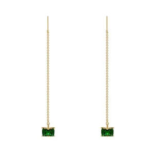Green Emerald Gemstone Long Earrings Pendant for Women Jewelry