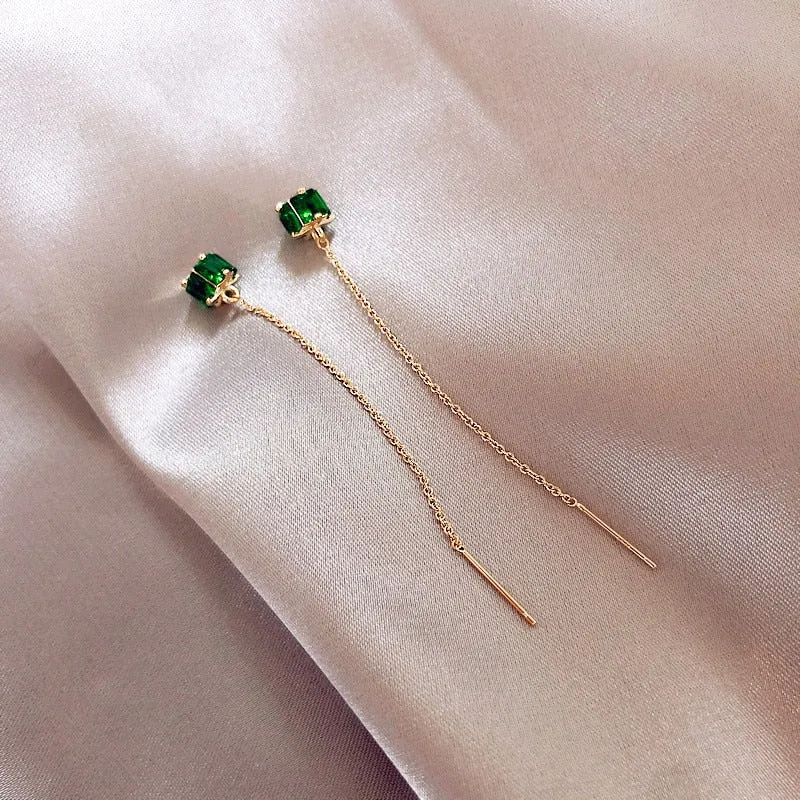 Green Emerald Gemstone Long Earrings Pendant for Women Jewelry