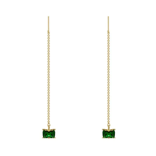 Green Emerald Gemstone Long Earrings Pendant for Women Jewelry