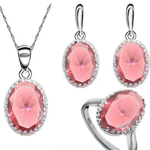 Green Emerald Silver 925 Jewelry Set Women Ring Necklace Pendant Jewelry