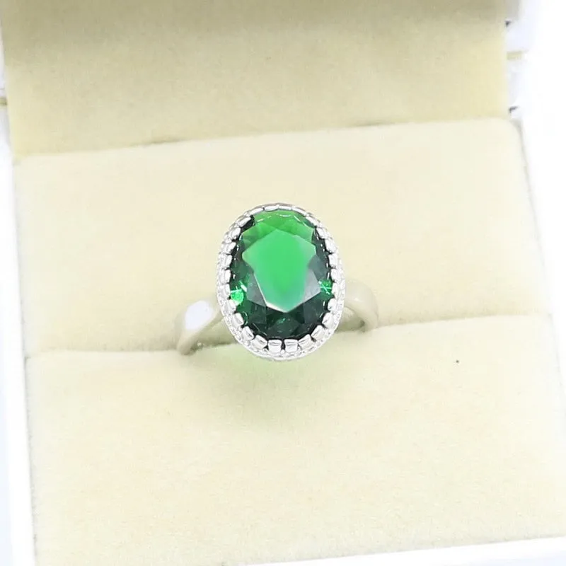 Green Emerald Silver 925 Jewelry Set Women Ring Necklace Pendant Jewelry