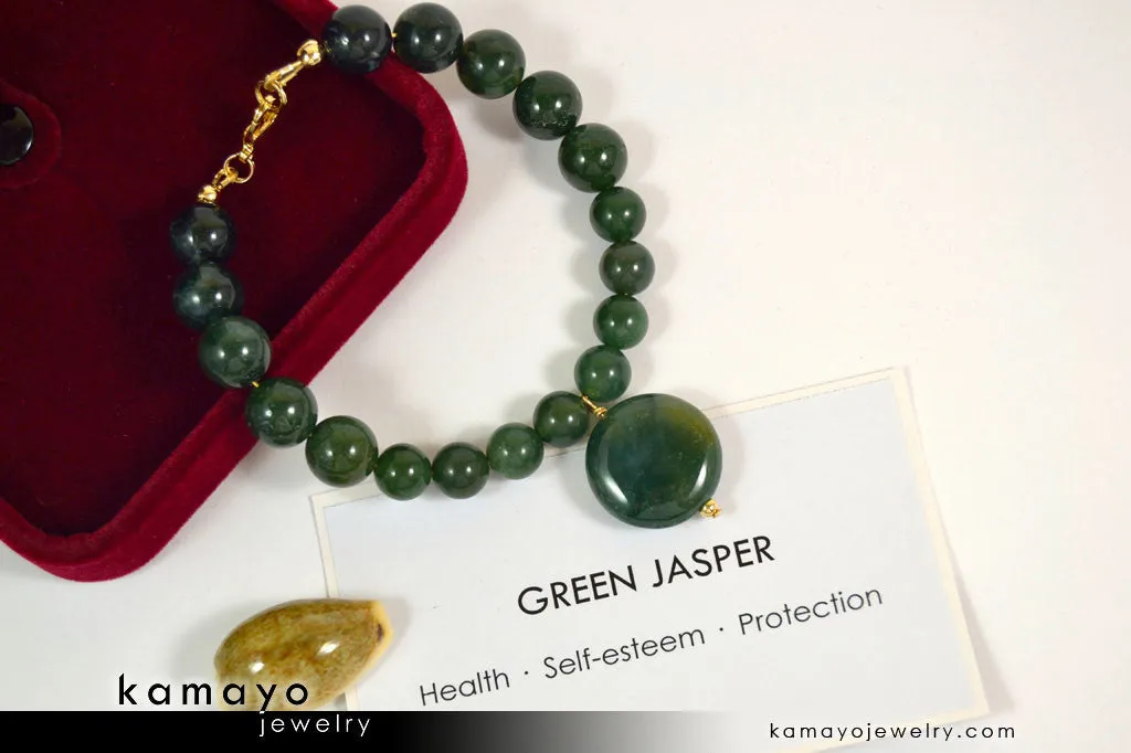 GREEN JASPER BRACELET - Coin Green Jasper Pendant