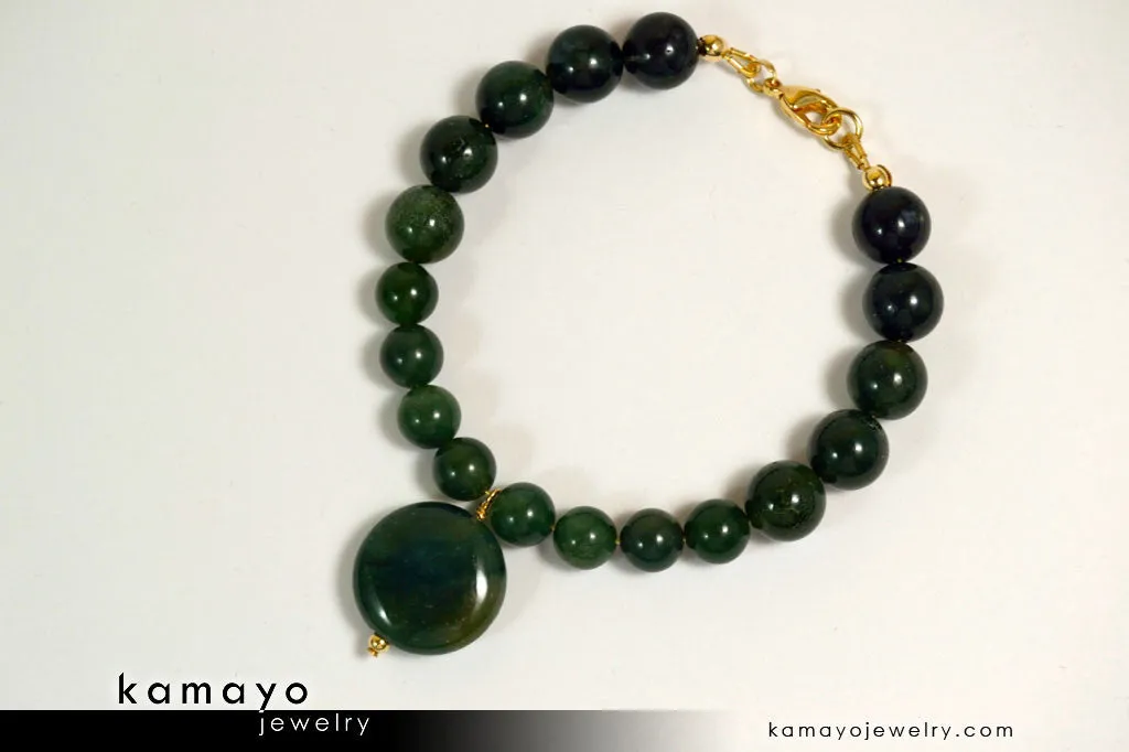 GREEN JASPER BRACELET - Coin Green Jasper Pendant