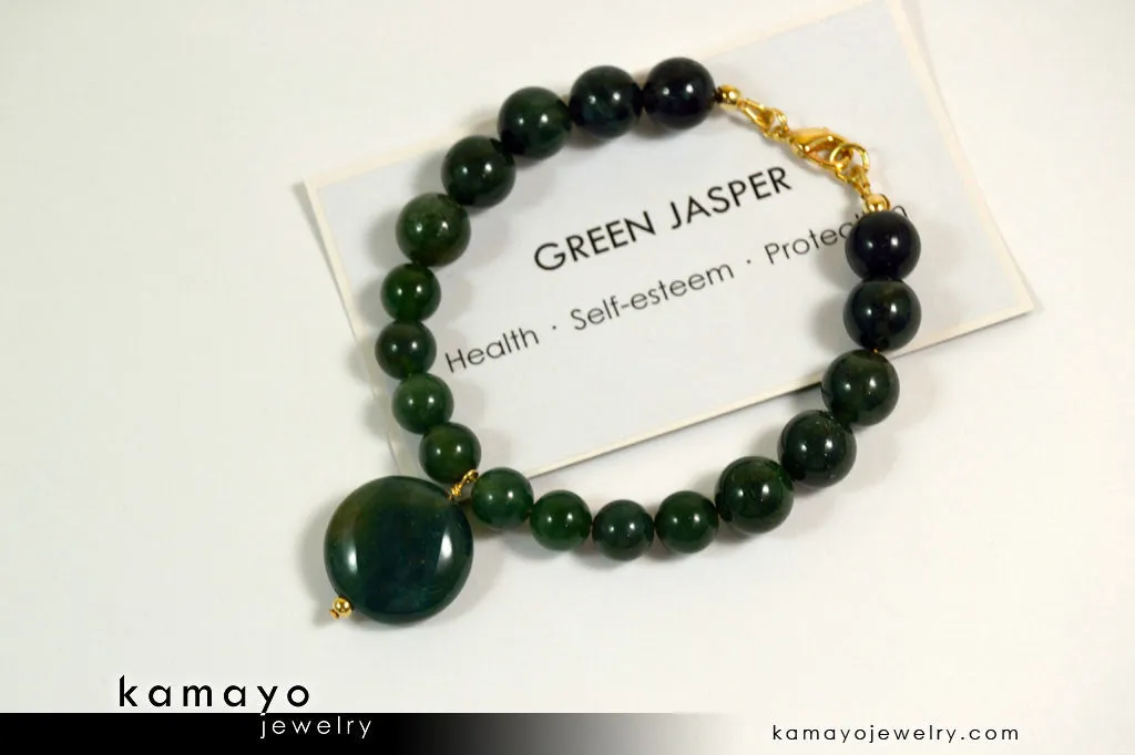 GREEN JASPER BRACELET - Coin Green Jasper Pendant