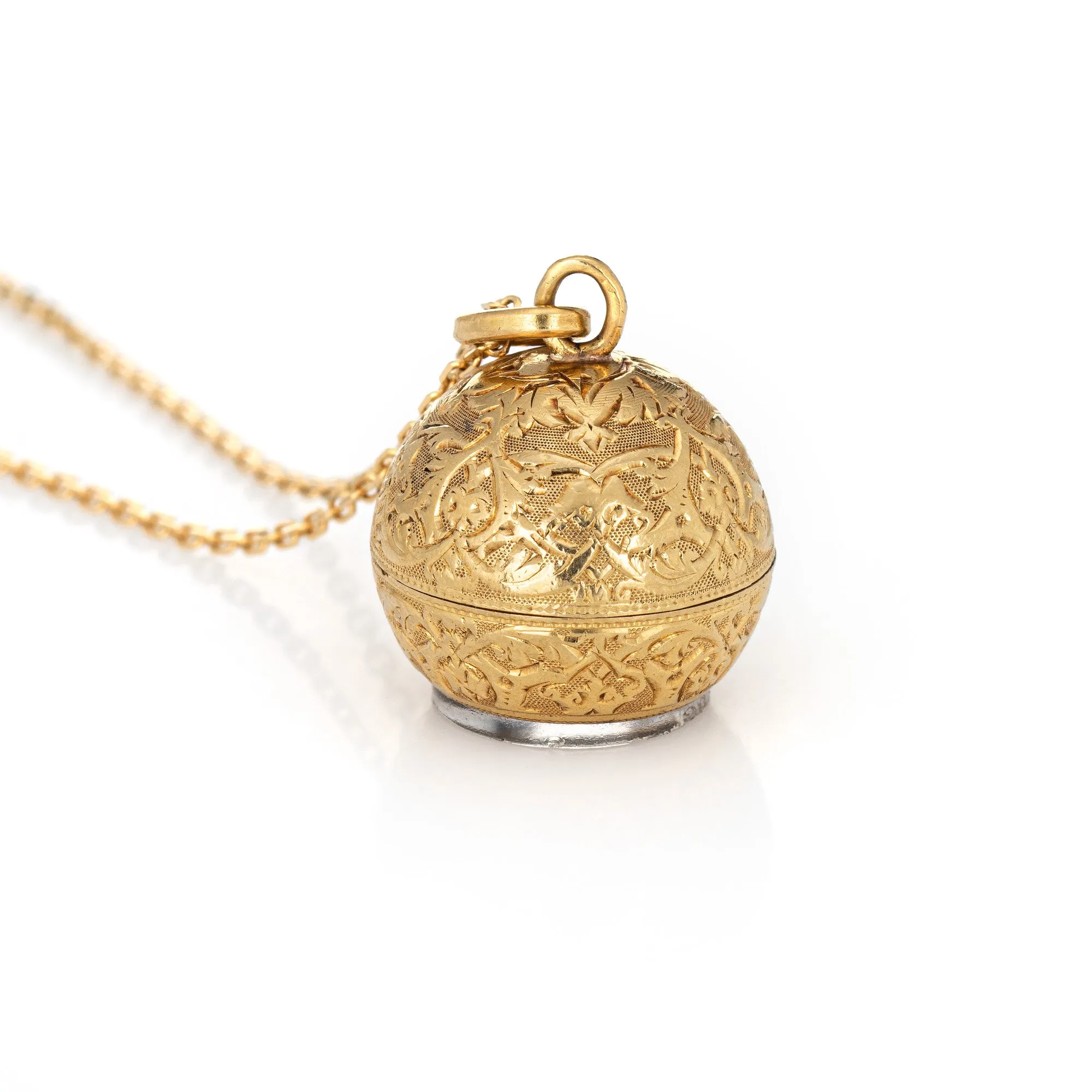 Gubelin Pendant Watch Vintage 18k Gold Etched Design Round Orb Necklace Jewelry