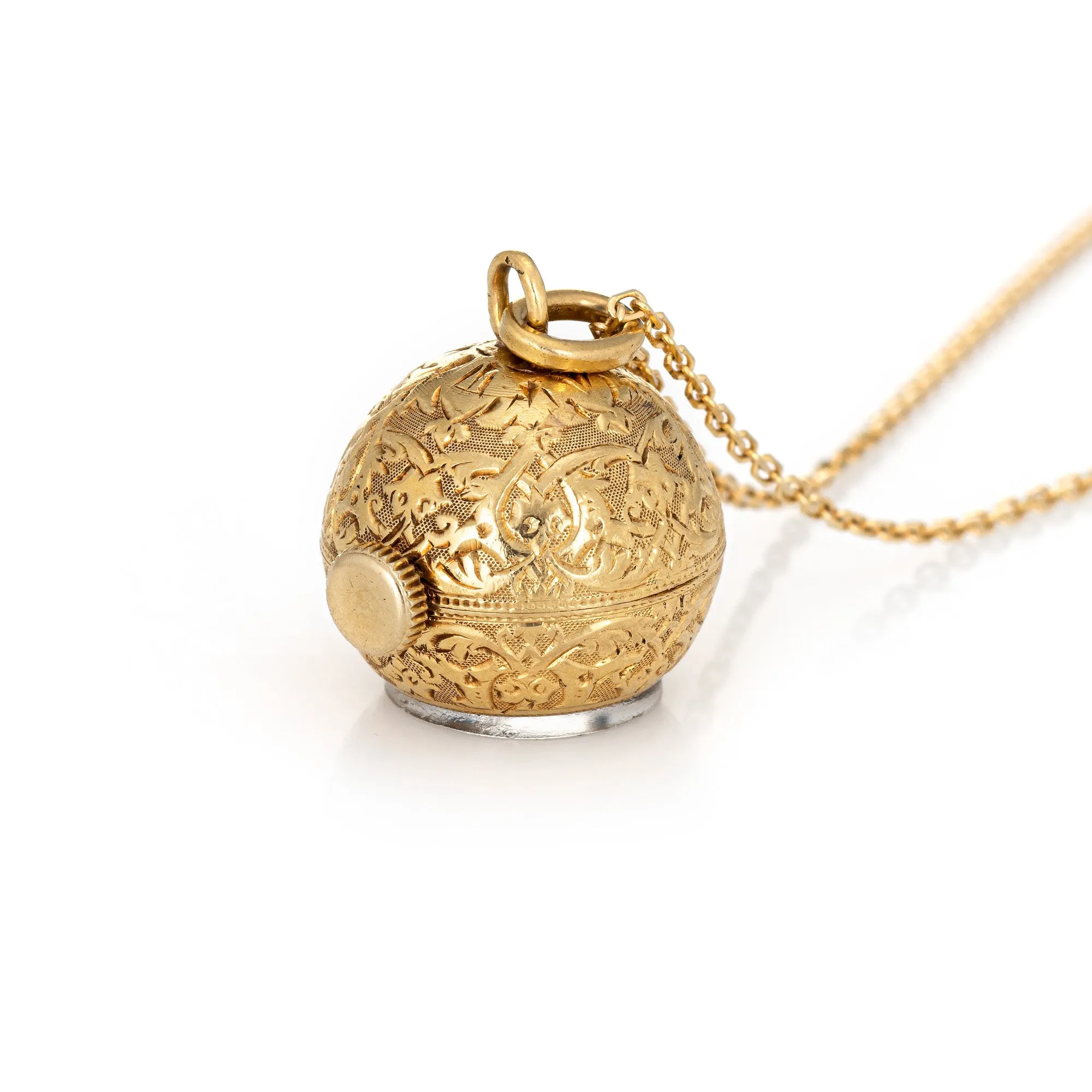 Gubelin Pendant Watch Vintage 18k Gold Etched Design Round Orb Necklace Jewelry