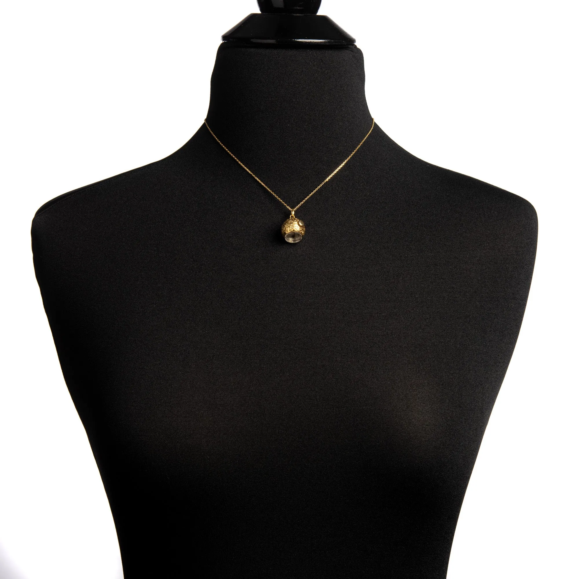 Gubelin Pendant Watch Vintage 18k Gold Etched Design Round Orb Necklace Jewelry