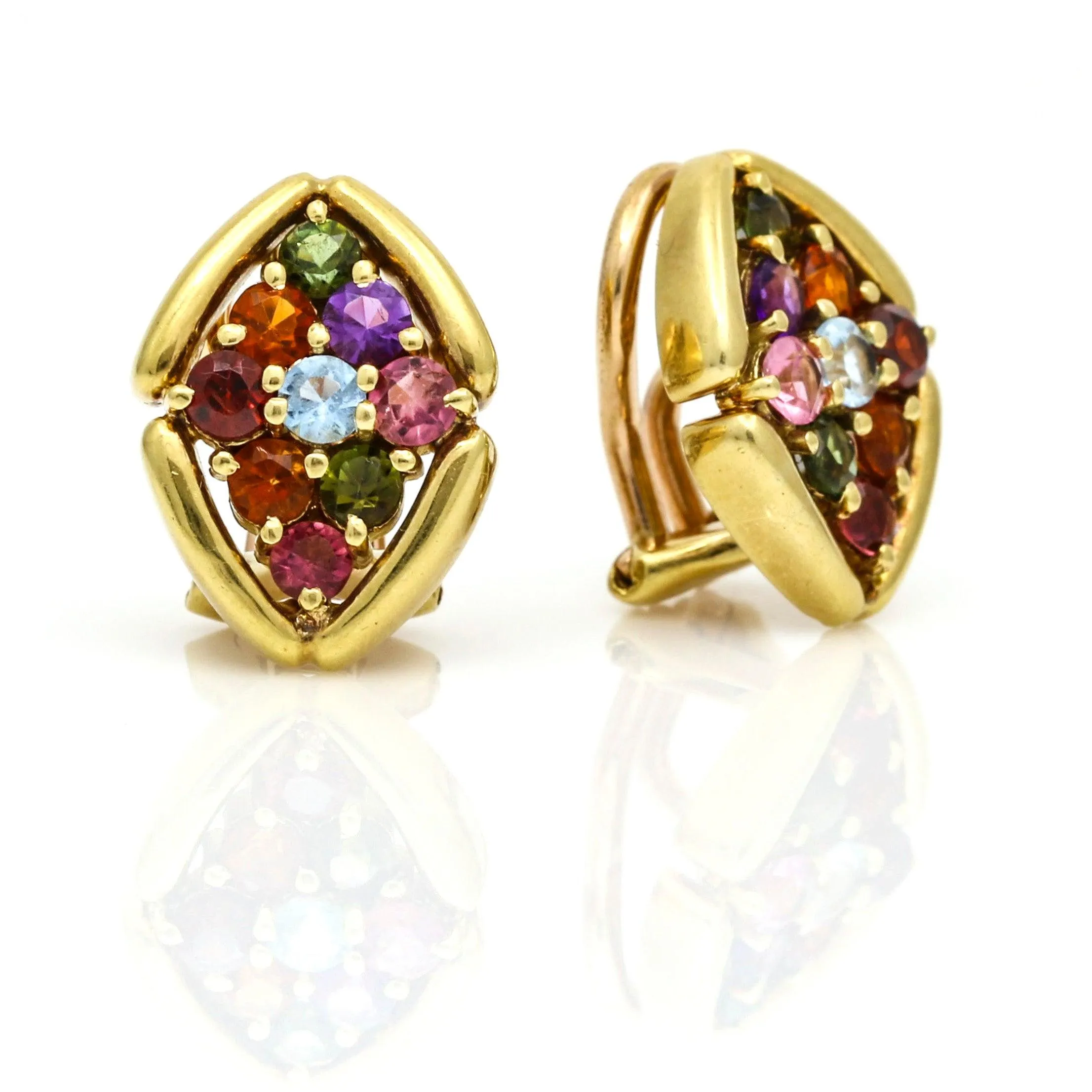 H Stern Multi-Color Gemstone Clip On Earrings in 18k Yellow Gold