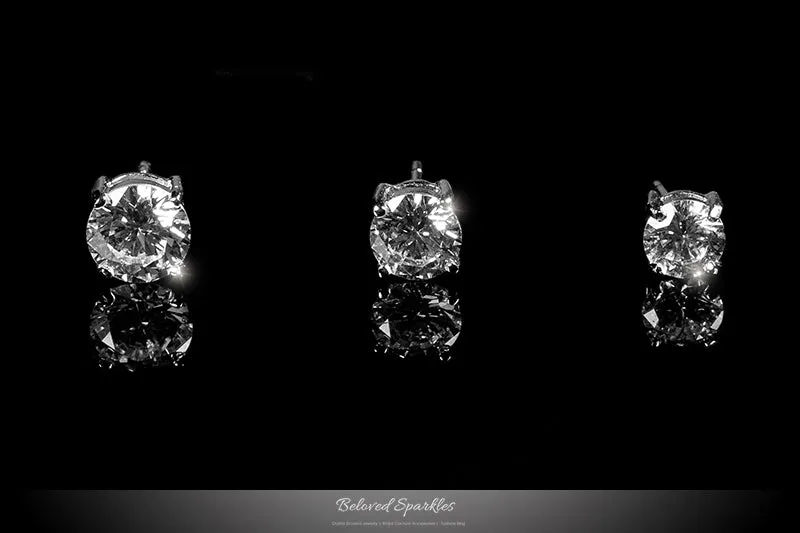 Haley 7mm Round CZ Gold Stud Earrings  | 1.3ct | Sterling Silver