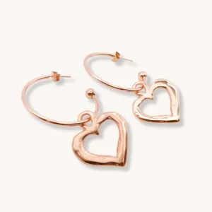 Hammered Heart Hoop Earrings, Rose Gold