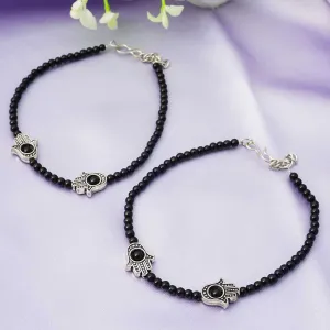 Hamsa Hand Black Beaded Anklets