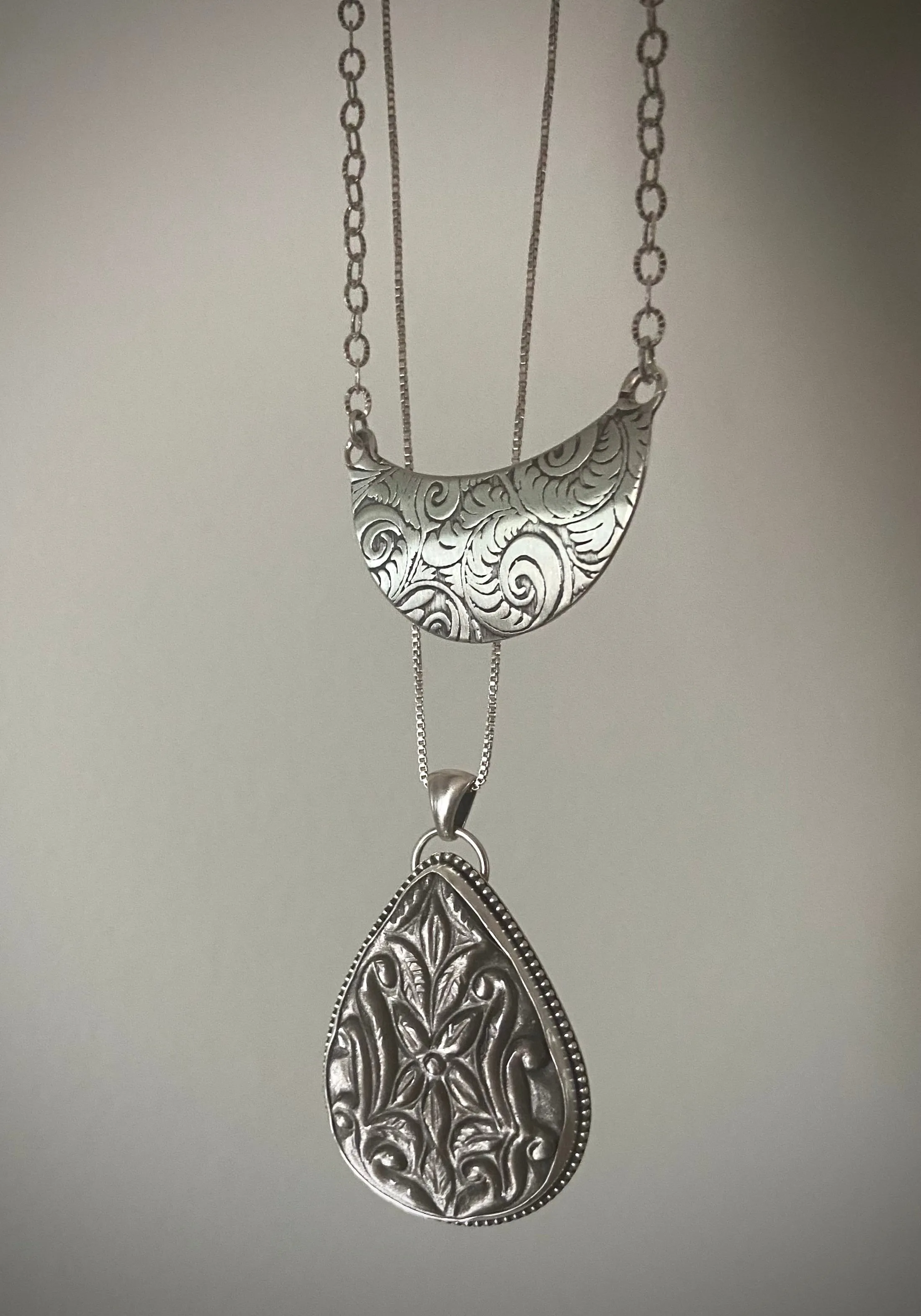 Hand Carved Silver Obsidian Pendant