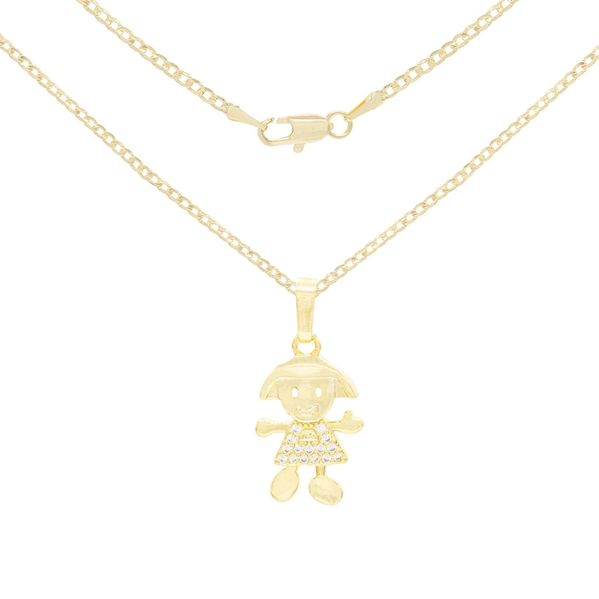 Happy Girl Cubic Zirconia Pendant With Necklace Set 14K Gold Filled
