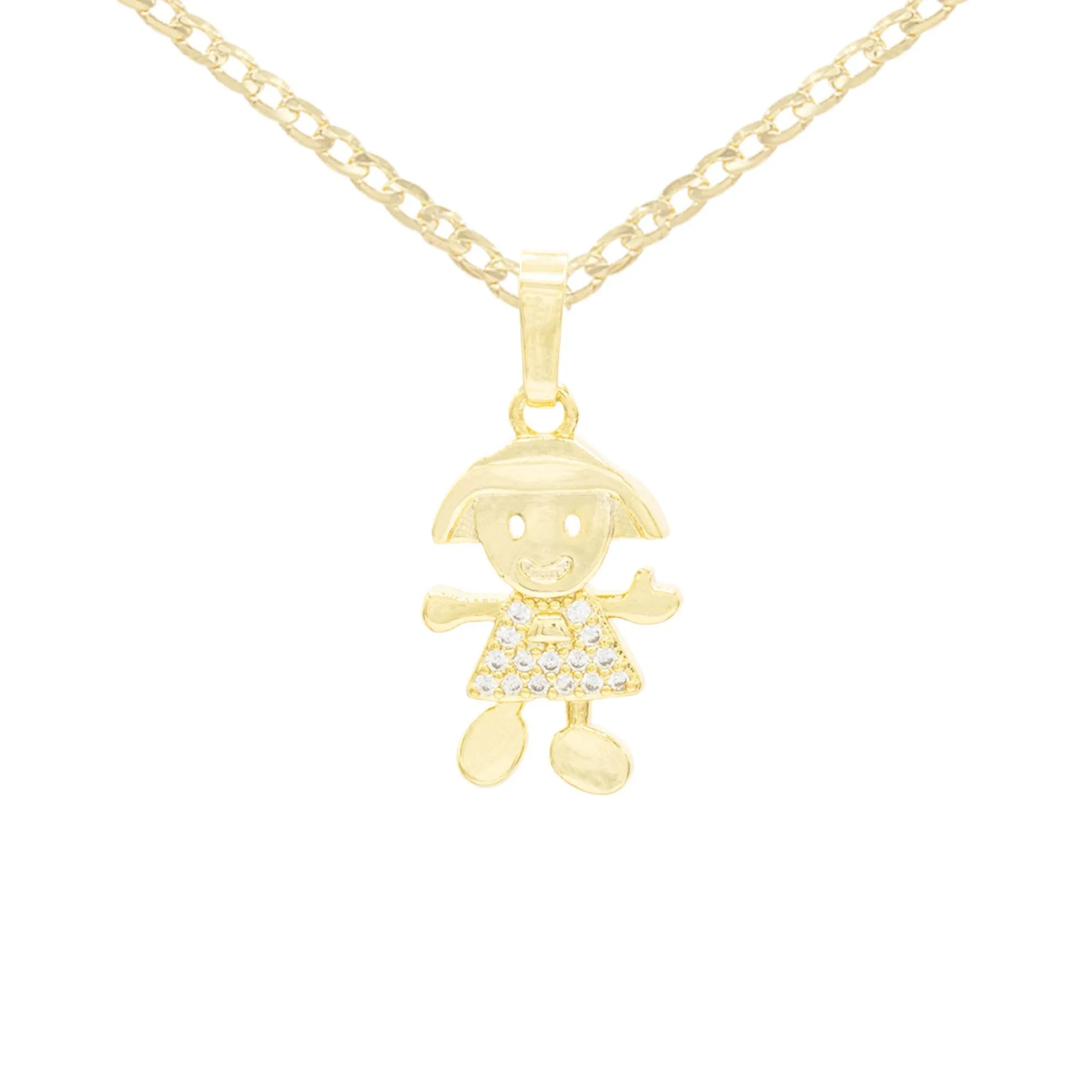 Happy Girl Cubic Zirconia Pendant With Necklace Set 14K Gold Filled