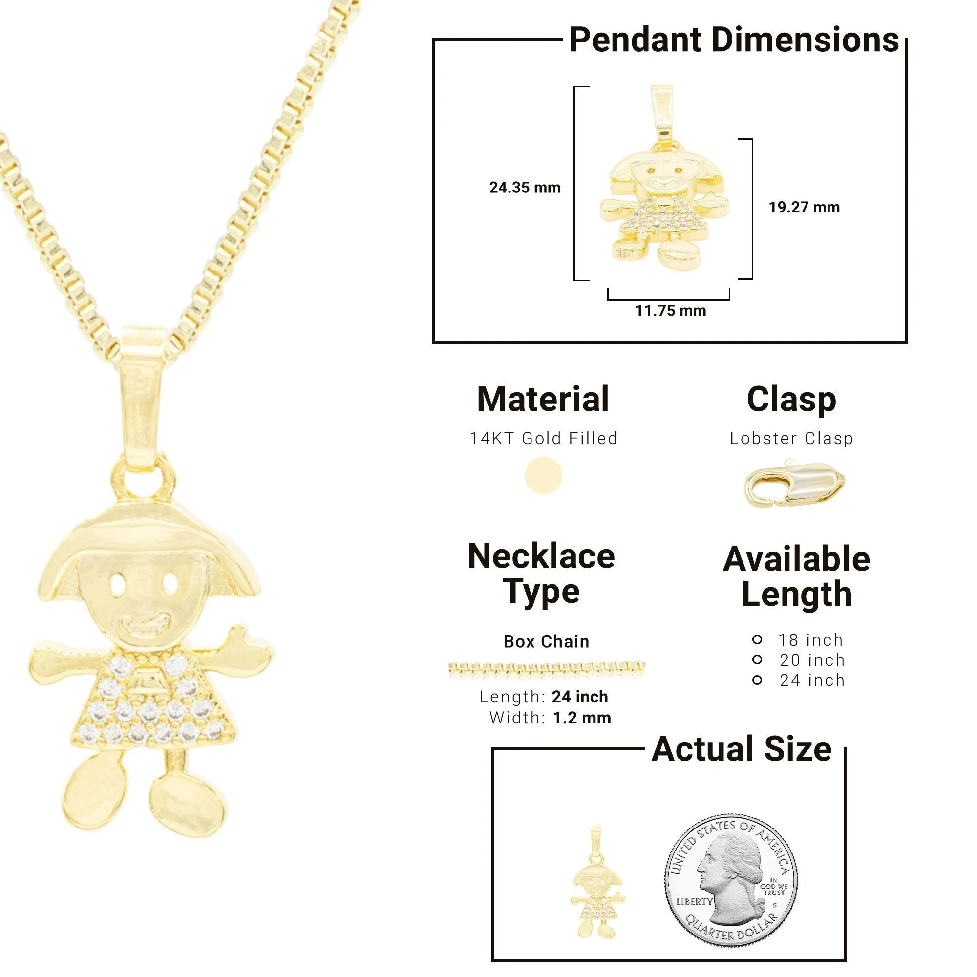 Happy Girl Cubic Zirconia Pendant With Necklace Set 14K Gold Filled