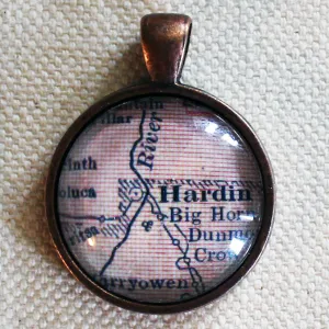 Hardin Montana Vintage Map Pendant