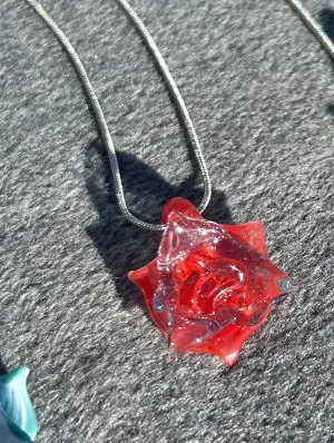 Headley's Glass Art Hand Blown Rose Pendant Necklaces