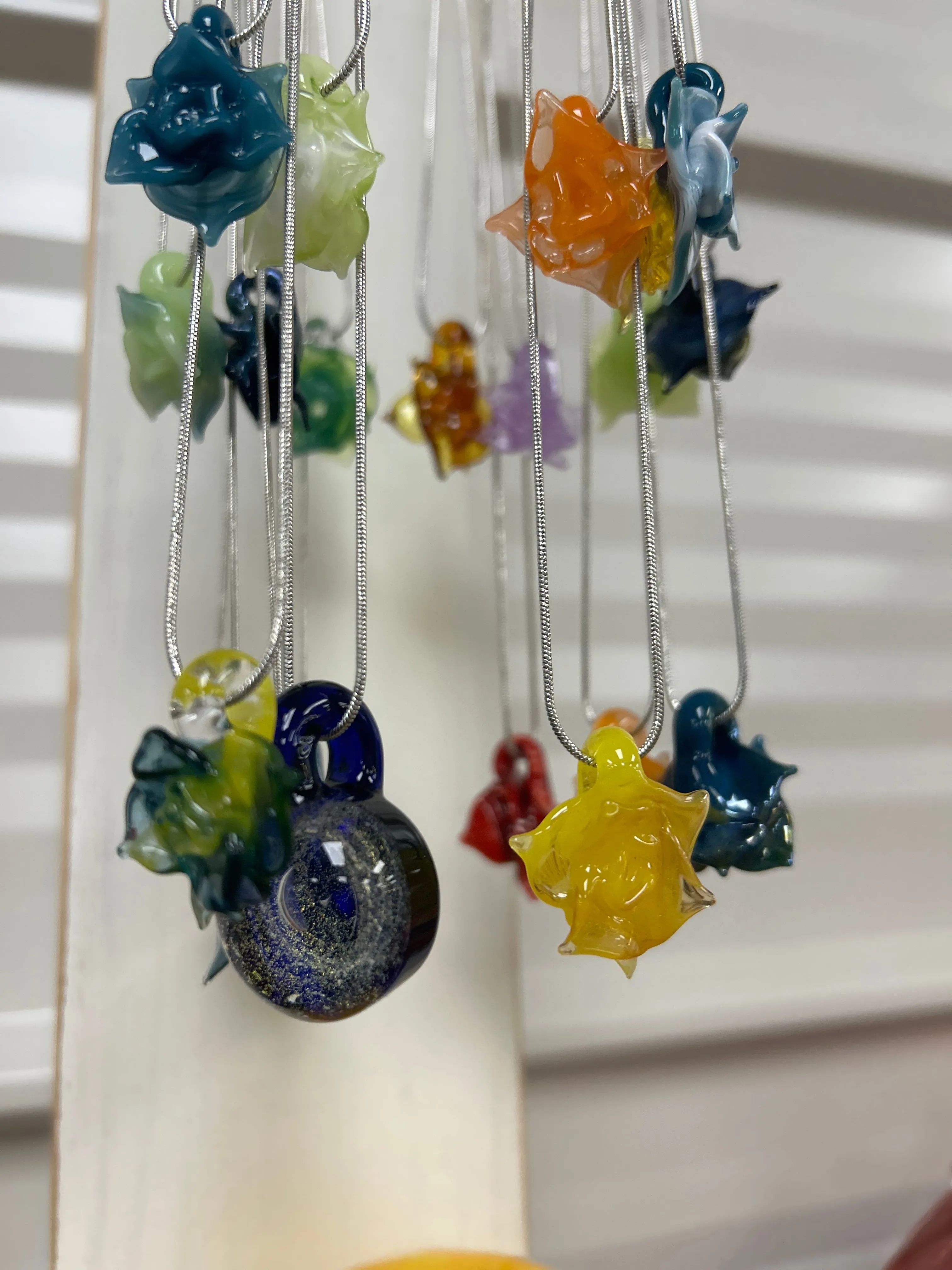 Headley's Glass Art Hand Blown Rose Pendant Necklaces