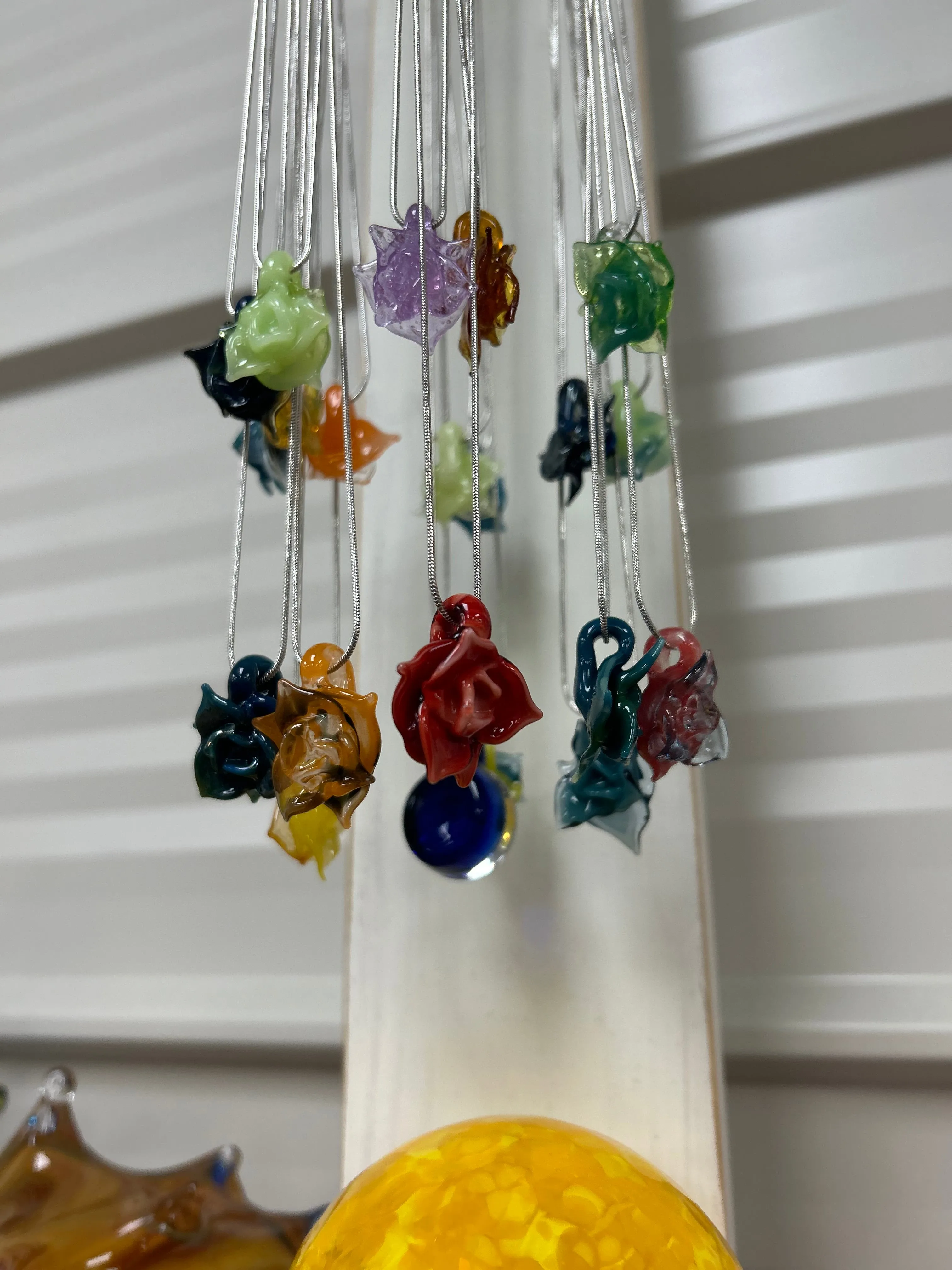Headley's Glass Art Hand Blown Rose Pendant Necklaces
