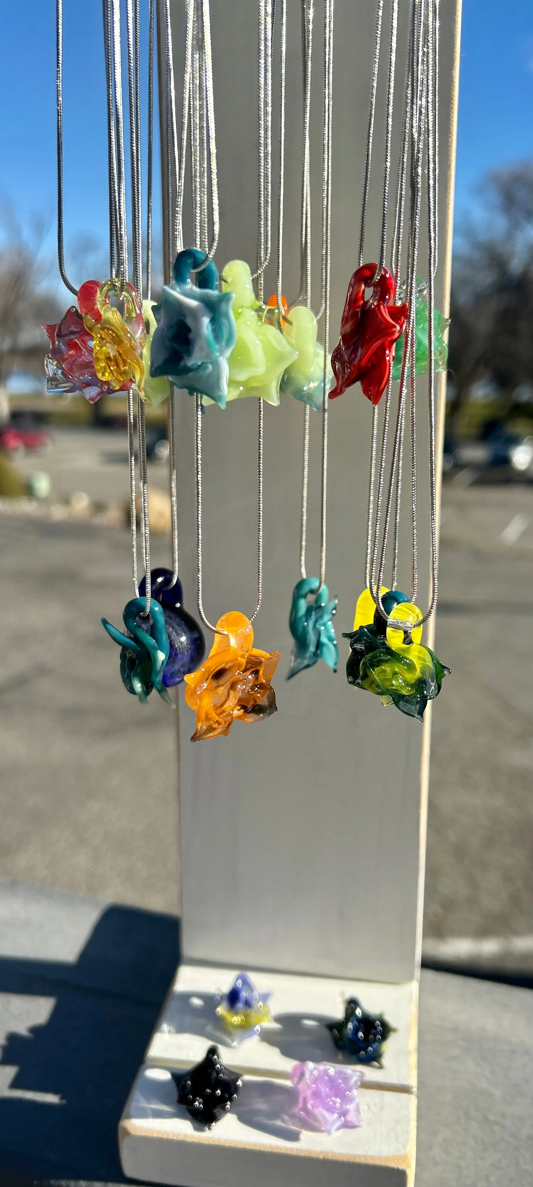 Headley's Glass Art Hand Blown Rose Pendant Necklaces