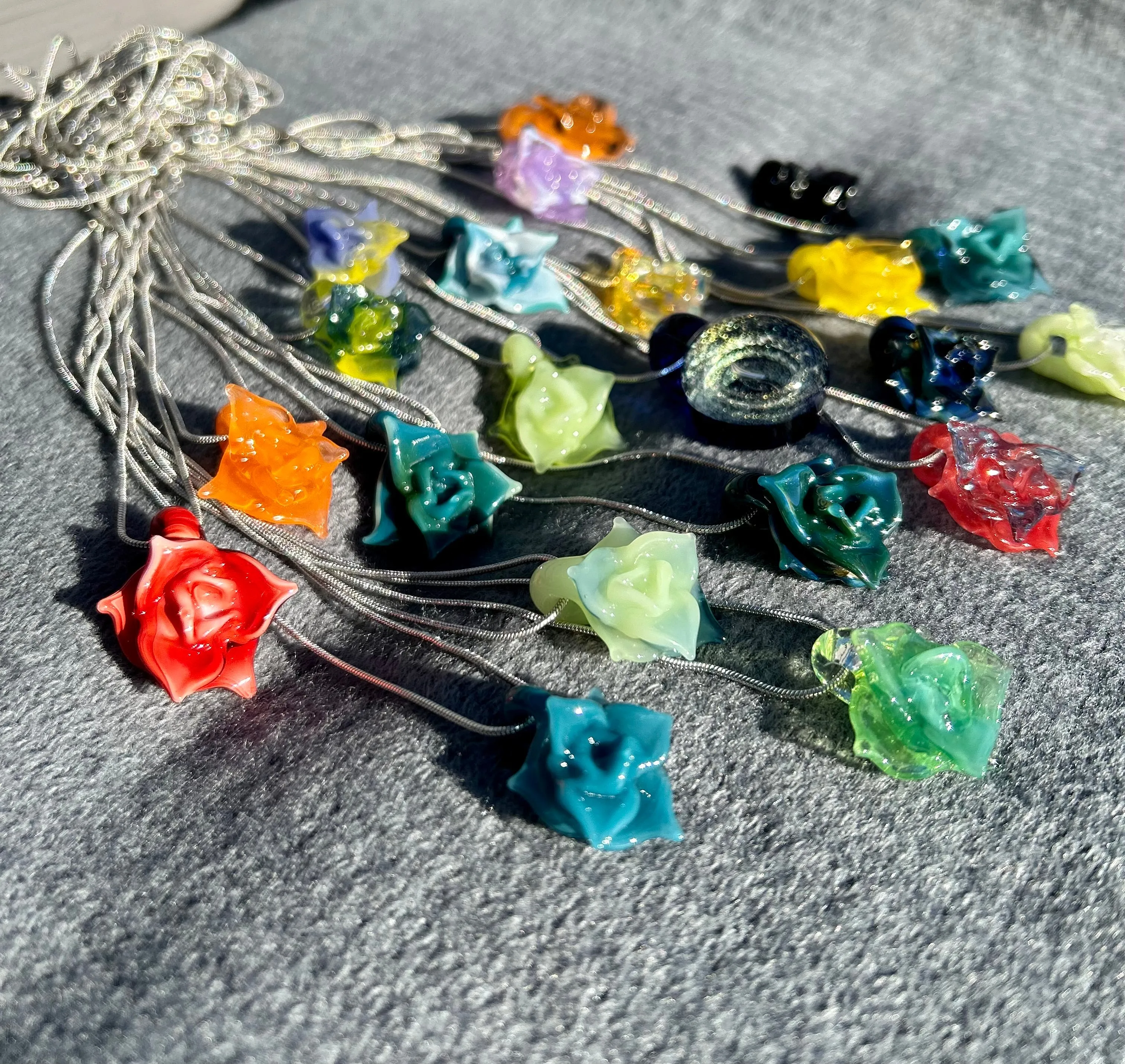 Headley's Glass Art Hand Blown Rose Pendant Necklaces