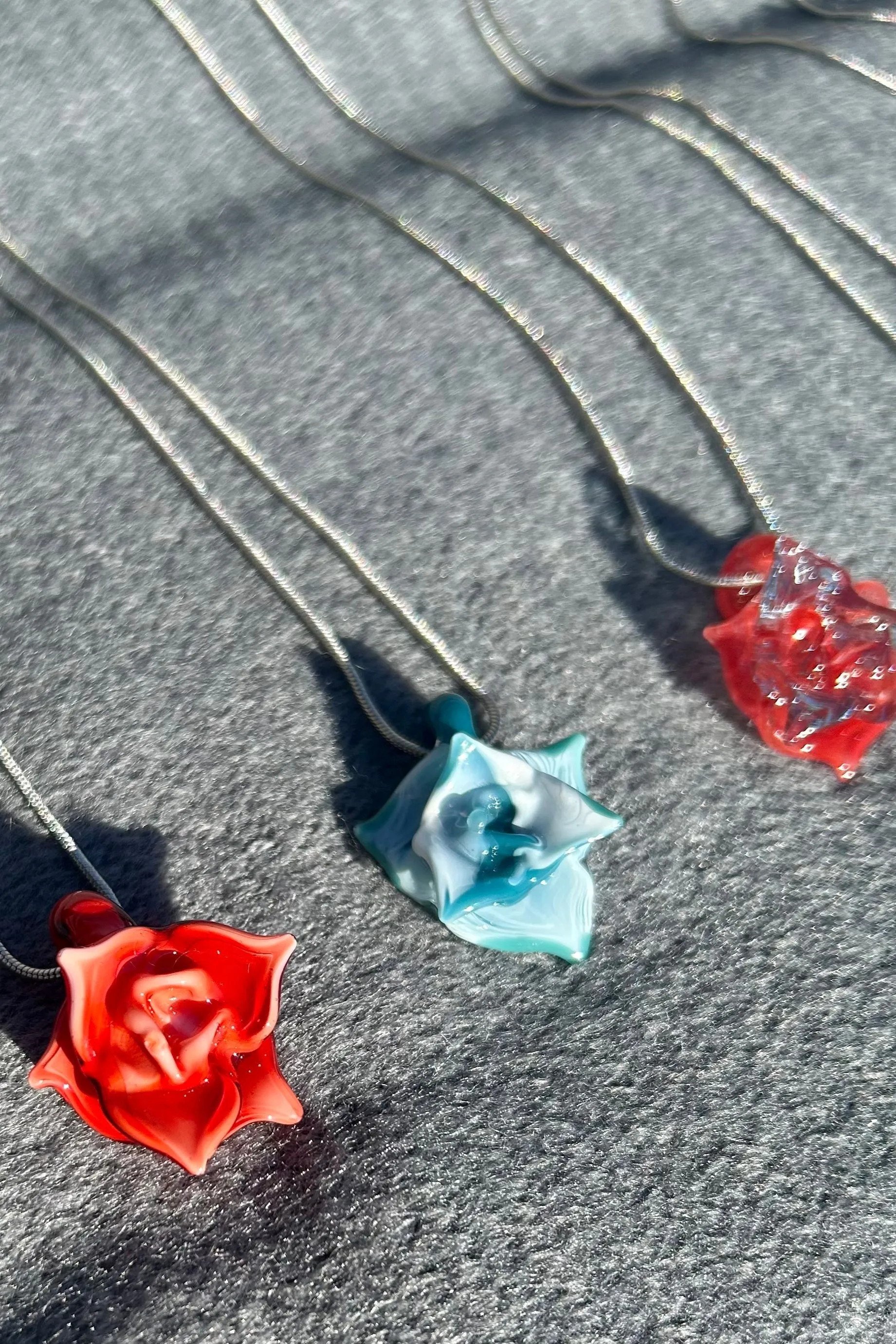Headley's Glass Art Hand Blown Rose Pendant Necklaces