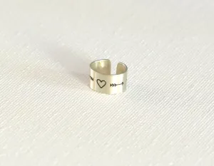 Heart and arrow ear cuff in sterling silver