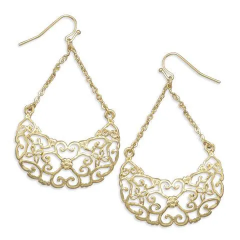Heart Design Fashion Earrings, 14K Gold Plated