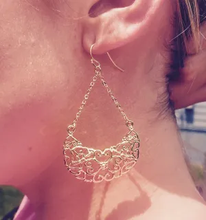 Heart Design Fashion Earrings, 14K Gold Plated