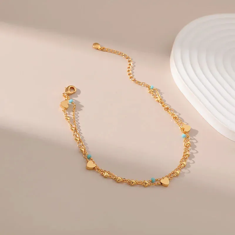 Heart Double Thin Chain Anklet