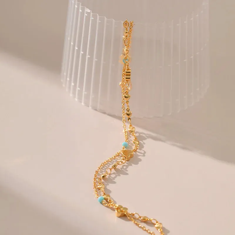 Heart Double Thin Chain Anklet