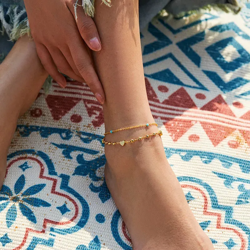 Heart Double Thin Chain Anklet