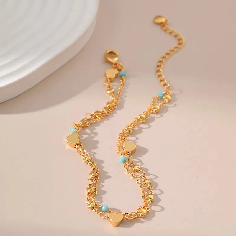 Heart Double Thin Chain Anklet