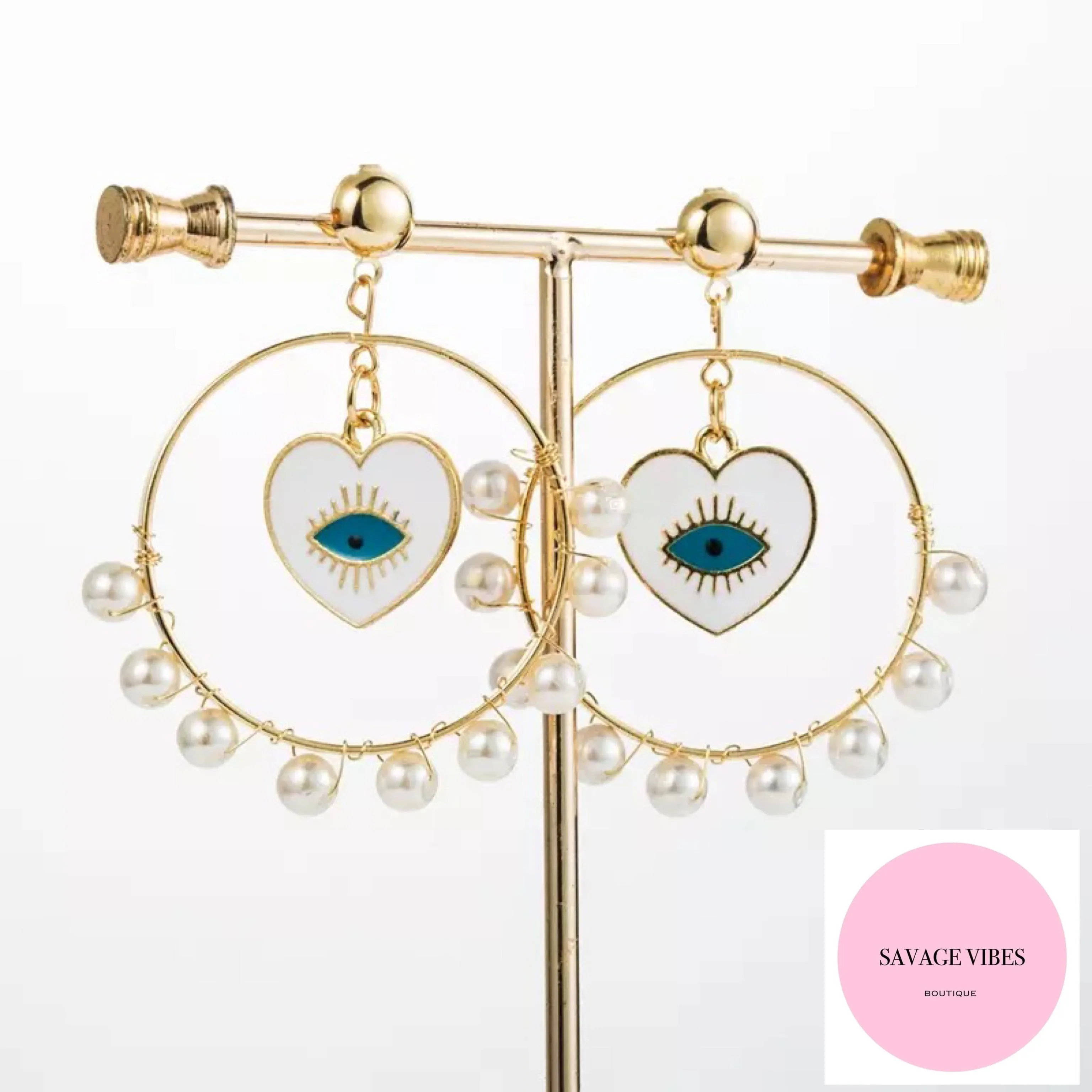 Heart Evil Eye Hoop Earrings