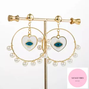 Heart Evil Eye Hoop Earrings