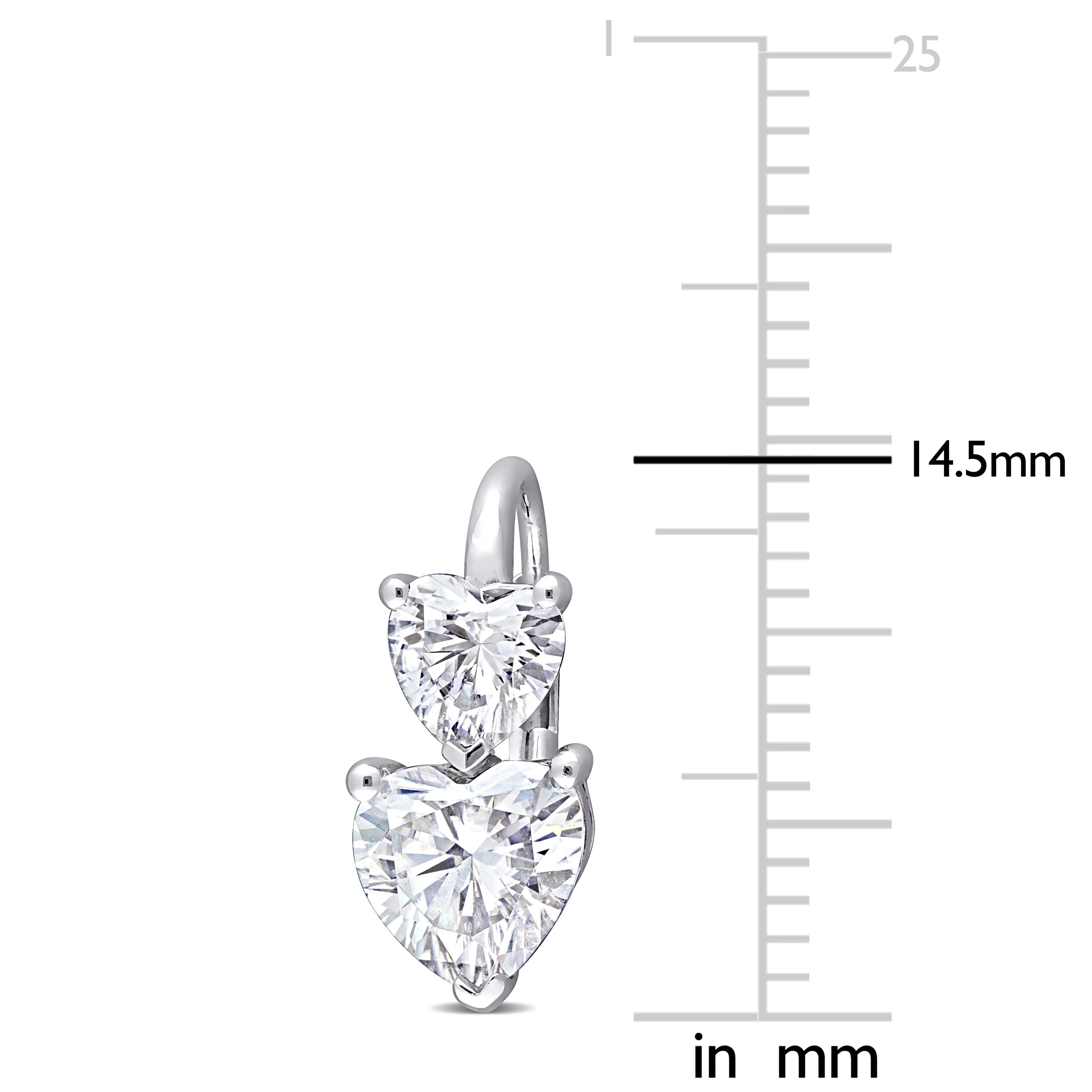 Heart Shaped 10K White Gold Moissanite Lever Back Earrings