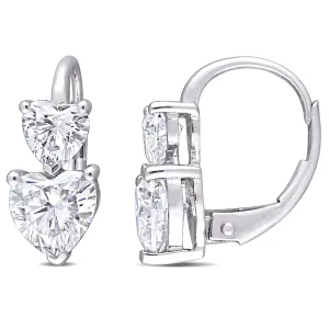 Heart Shaped 10K White Gold Moissanite Lever Back Earrings