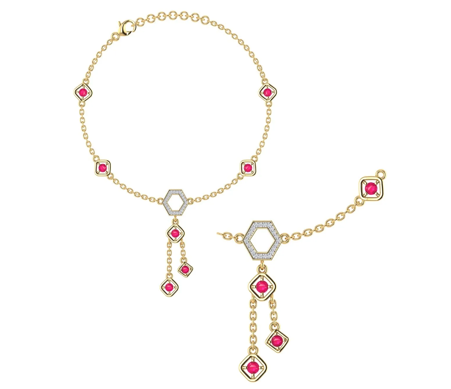 Hexagon Drop Sterling Silver Anklet