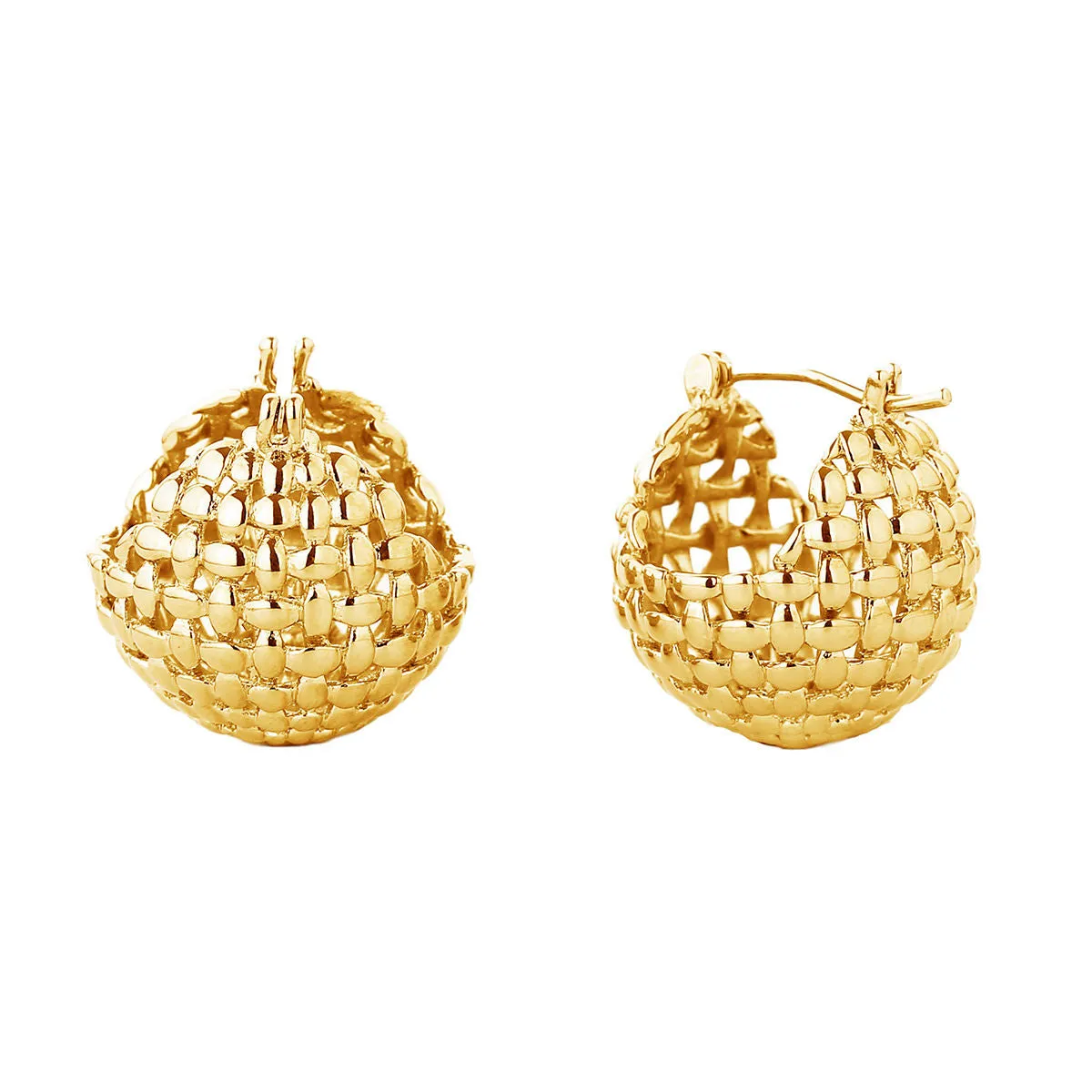 Hoop 14K Gold Dipped Small Basket Earrings for Women